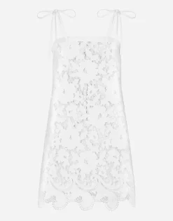 Cotton minidress with floral openwork embroidery