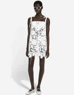 Cotton minidress with floral openwork embroidery