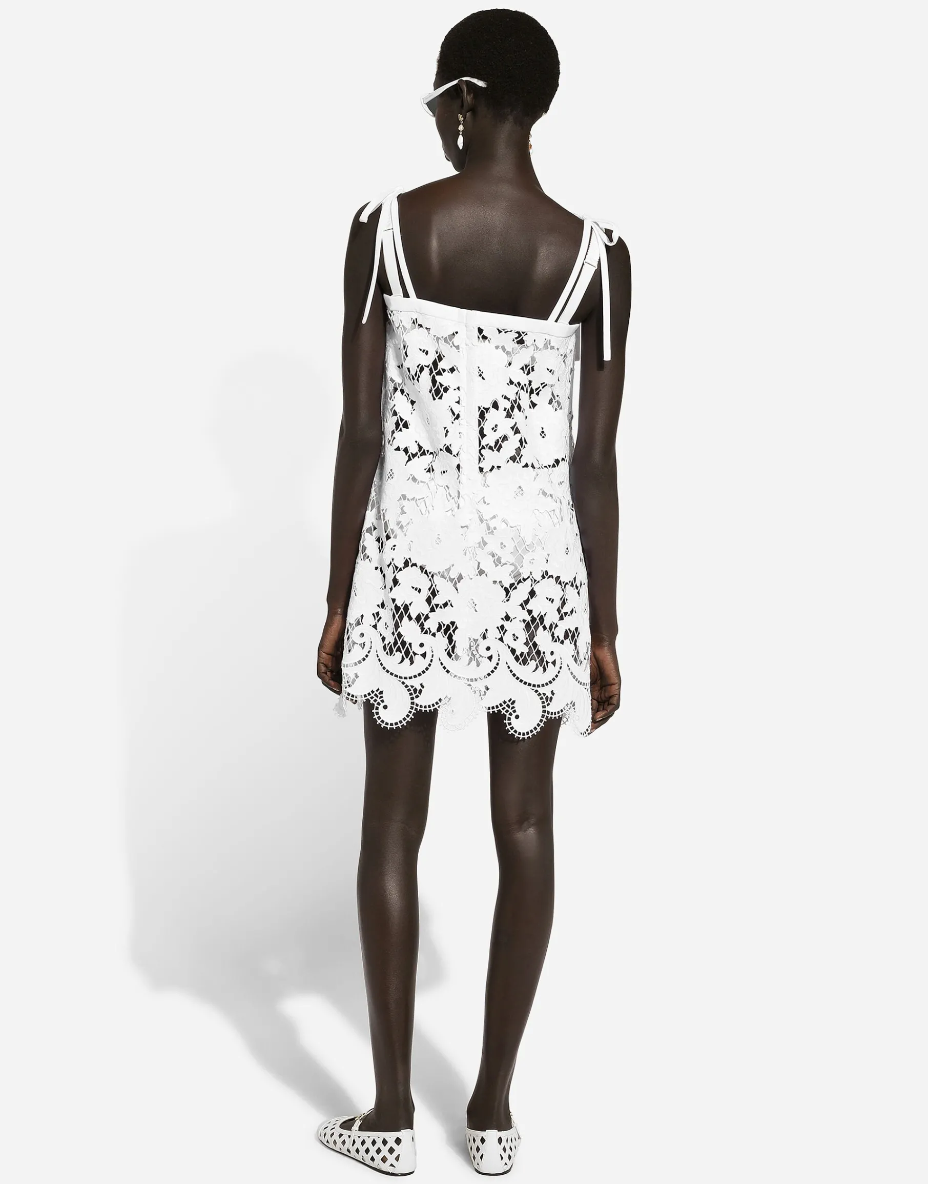Cotton minidress with floral openwork embroidery