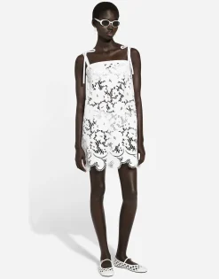 Cotton minidress with floral openwork embroidery