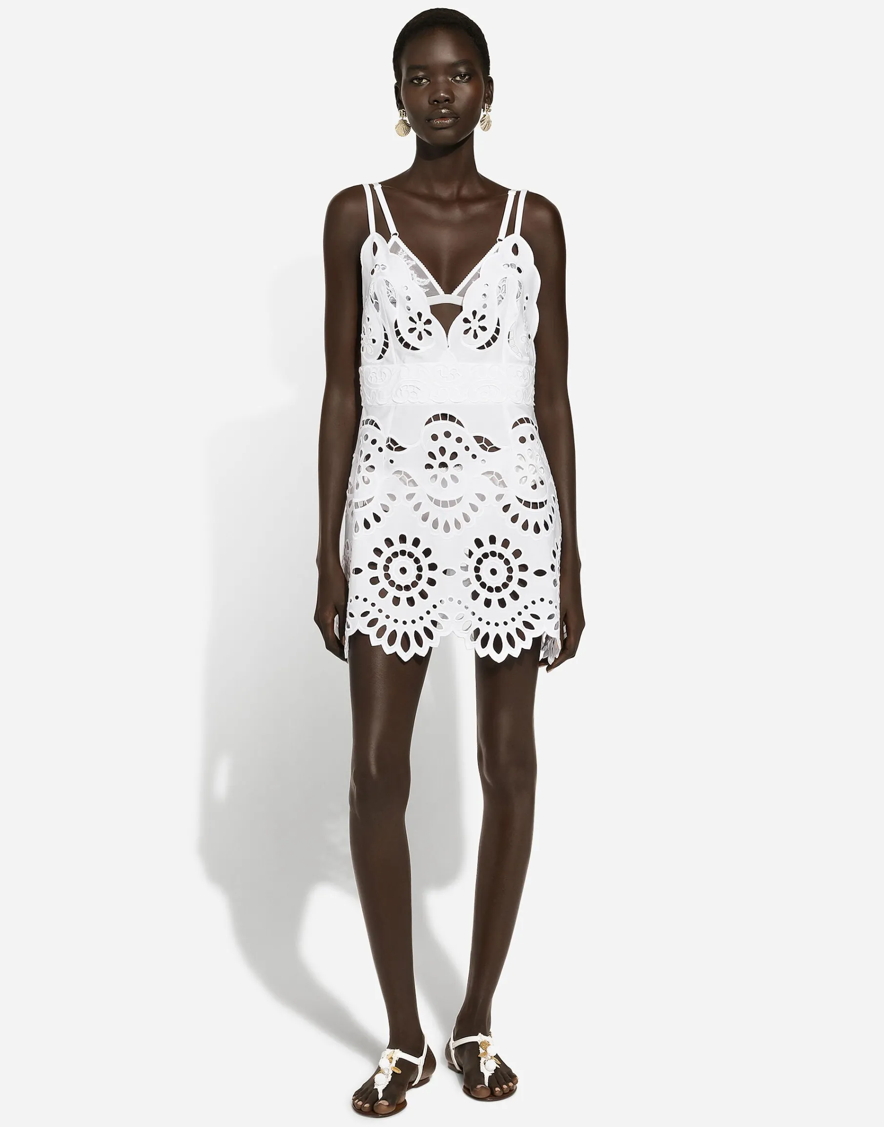 Cotton minidress with straps and cut-out detailing