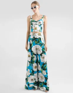 Cotton palazzo pants with gardenia print