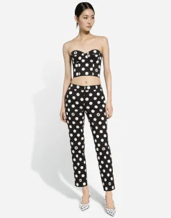 Cotton pants with polka-dot print