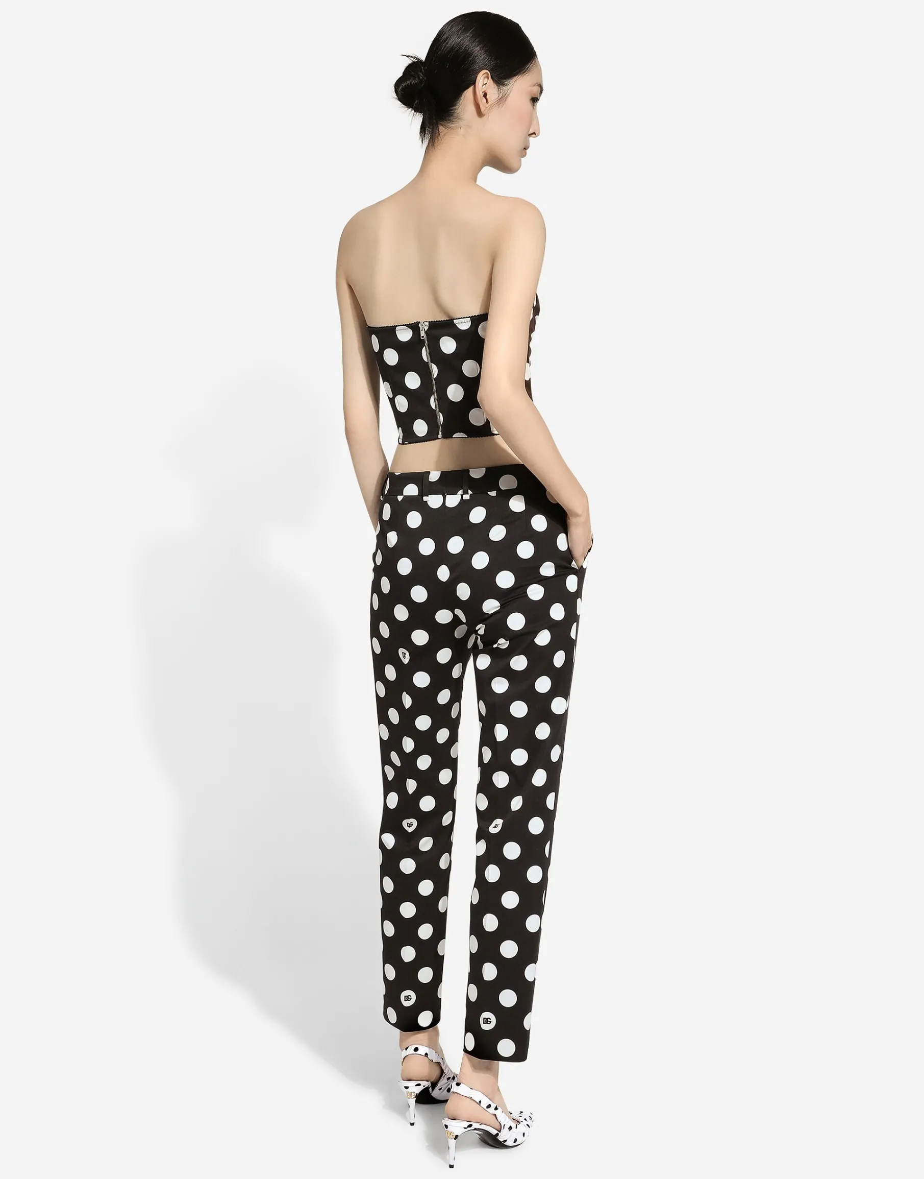 Cotton pants with polka-dot print