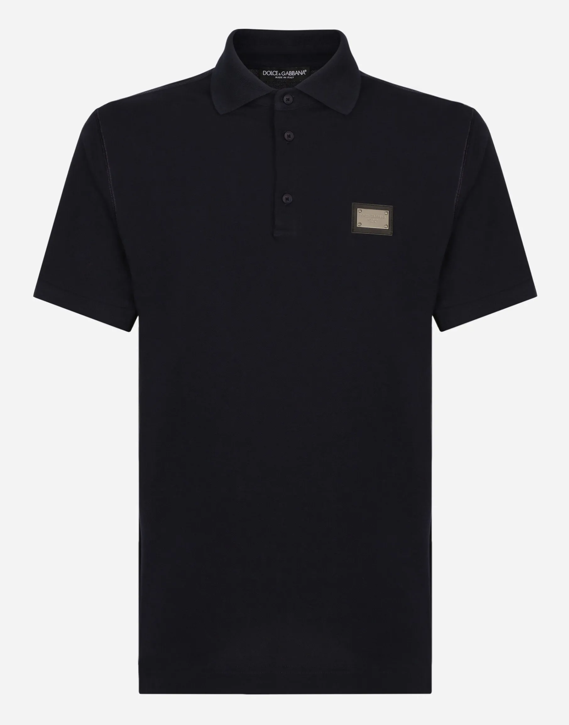 Cotton piqué polo-shirt with branded tag