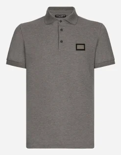 Cotton piqué polo-shirt with branded tag
