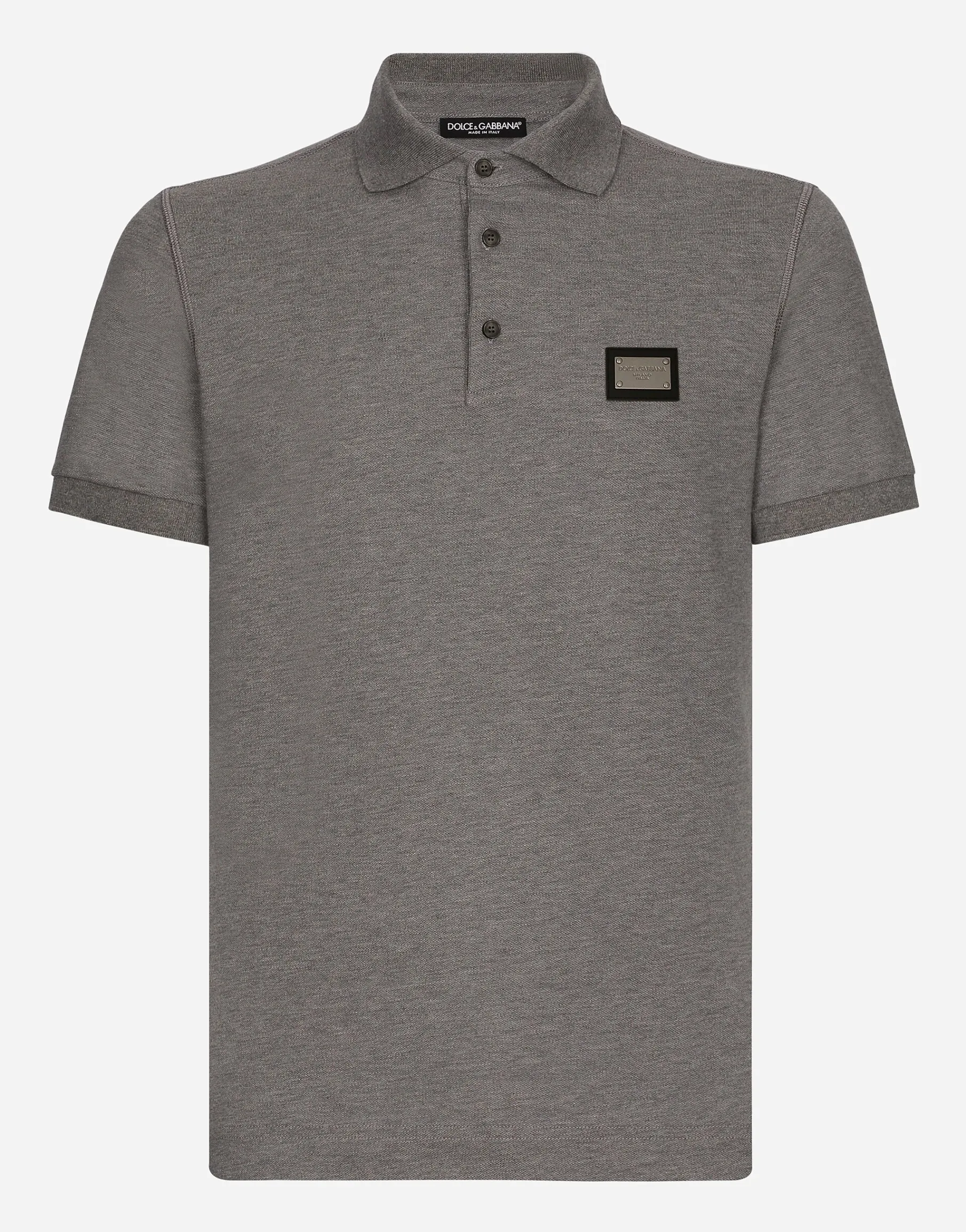 Cotton piqué polo-shirt with branded tag