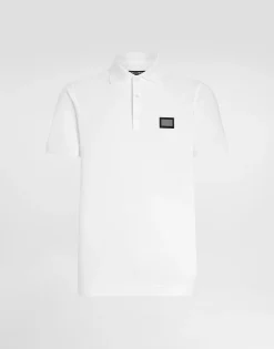 Cotton piqué polo-shirt with branded tag