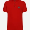 Cotton piqué polo-shirt with branded tag