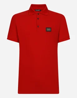 Cotton piqué polo-shirt with branded tag