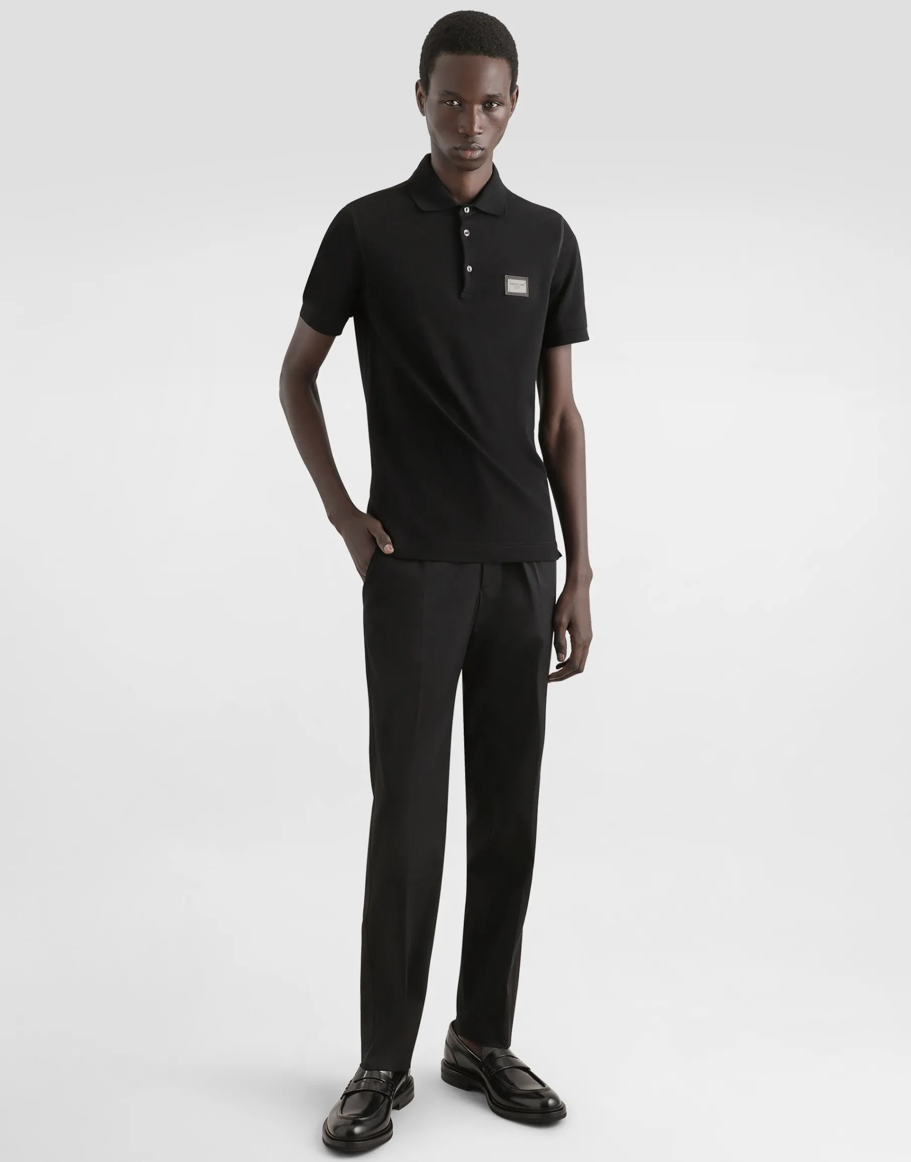 Cotton piqué polo-shirt with branded tag