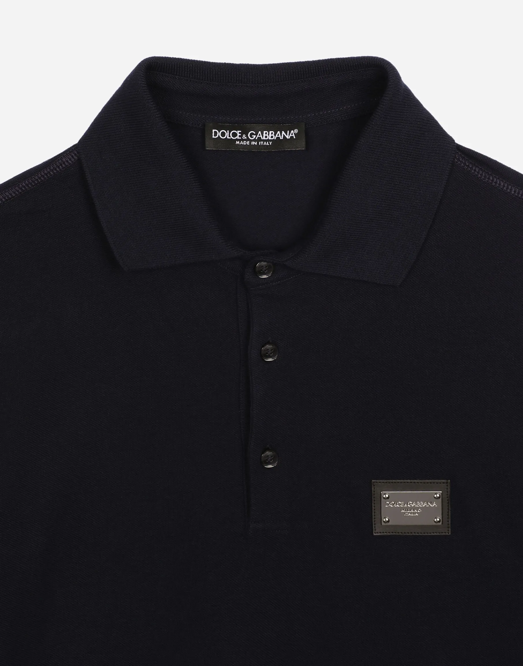 Cotton piqué polo-shirt with branded tag