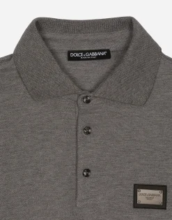 Cotton piqué polo-shirt with branded tag