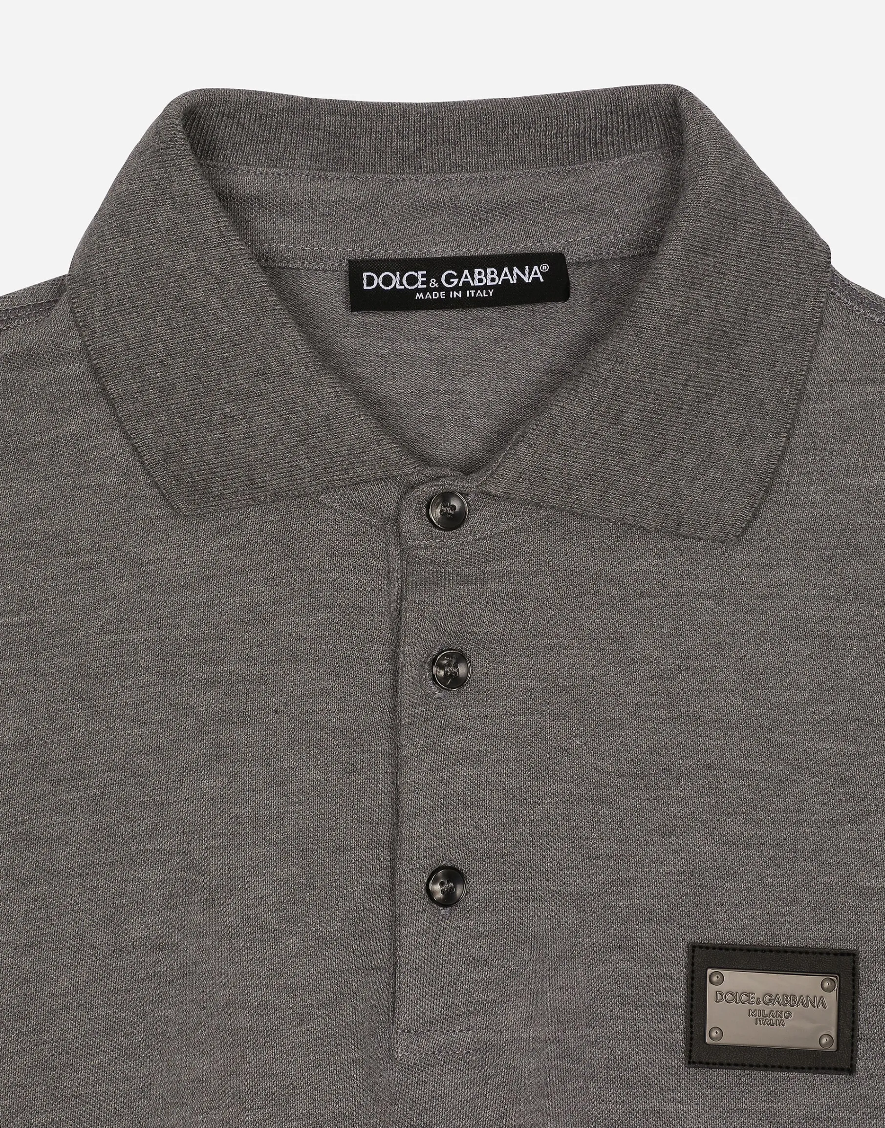 Cotton piqué polo-shirt with branded tag