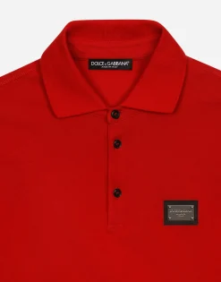 Cotton piqué polo-shirt with branded tag