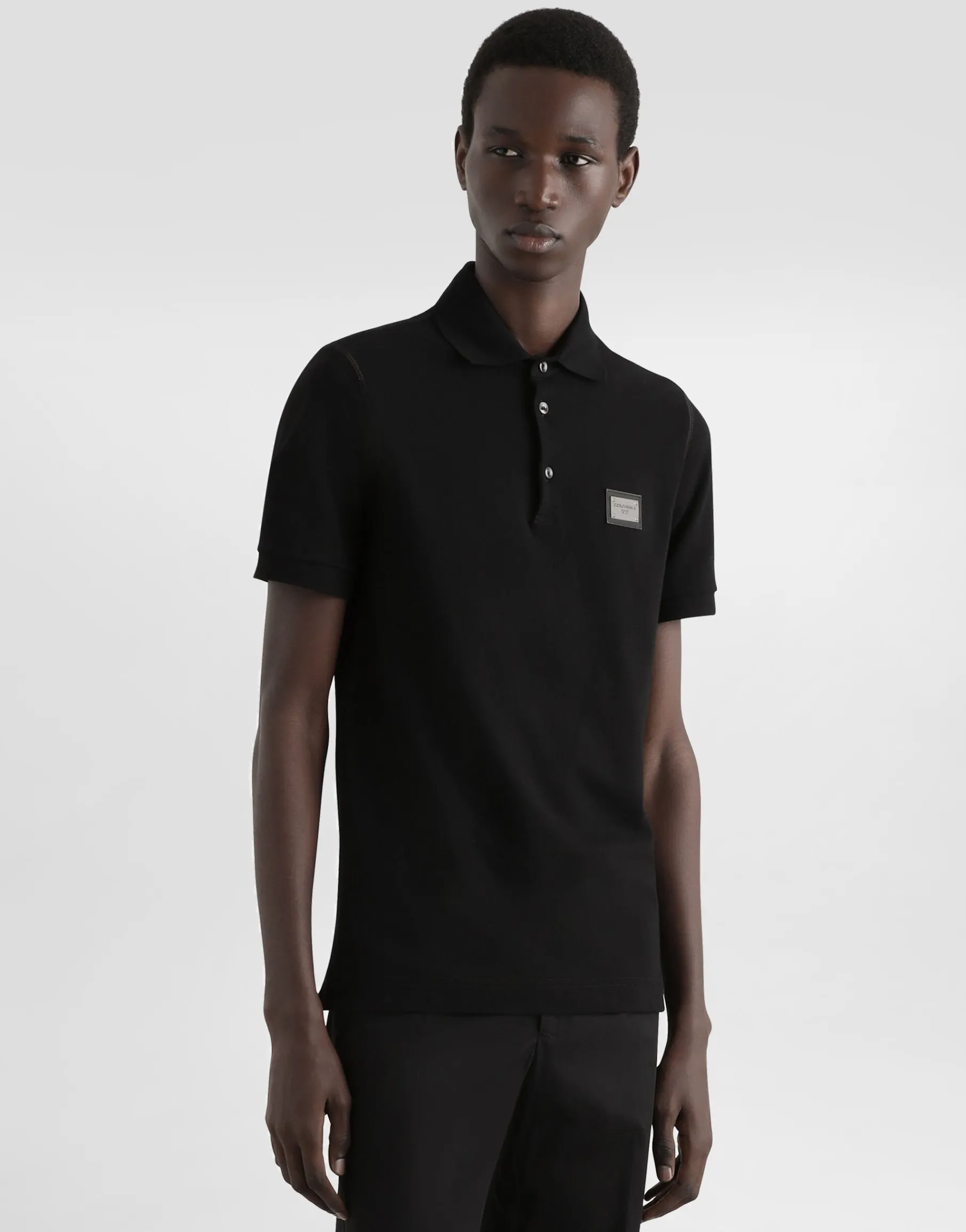 Cotton piqué polo-shirt with branded tag