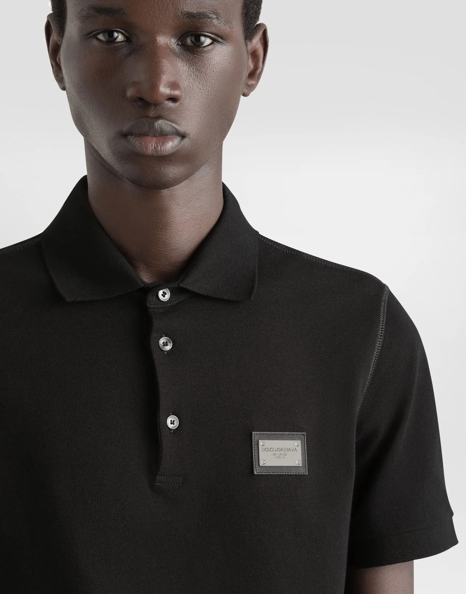Cotton piqué polo-shirt with branded tag