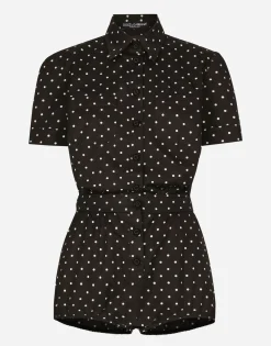 Cotton playsuit with polka-dot print