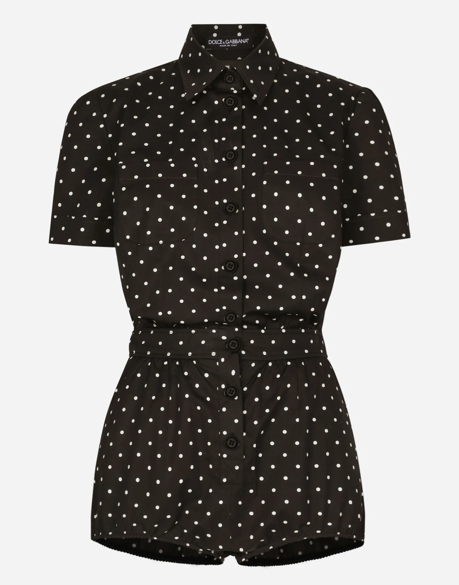 Cotton playsuit with polka-dot print