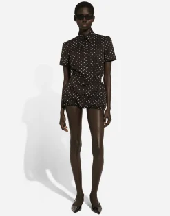 Cotton playsuit with polka-dot print