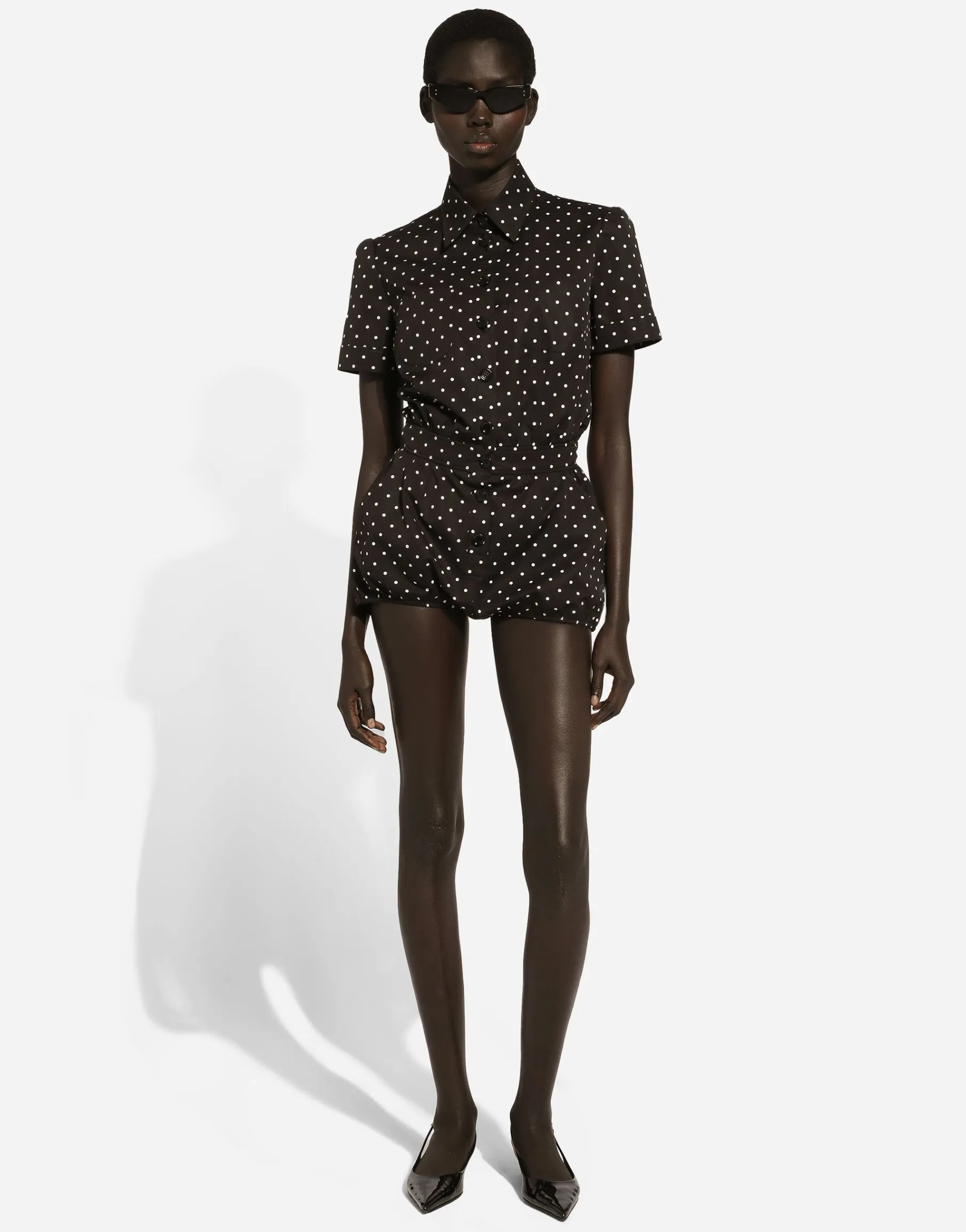 Cotton playsuit with polka-dot print