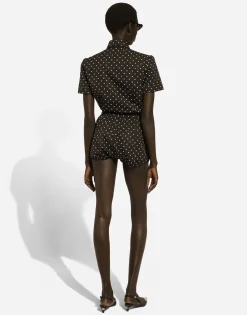 Cotton playsuit with polka-dot print