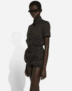 Cotton playsuit with polka-dot print