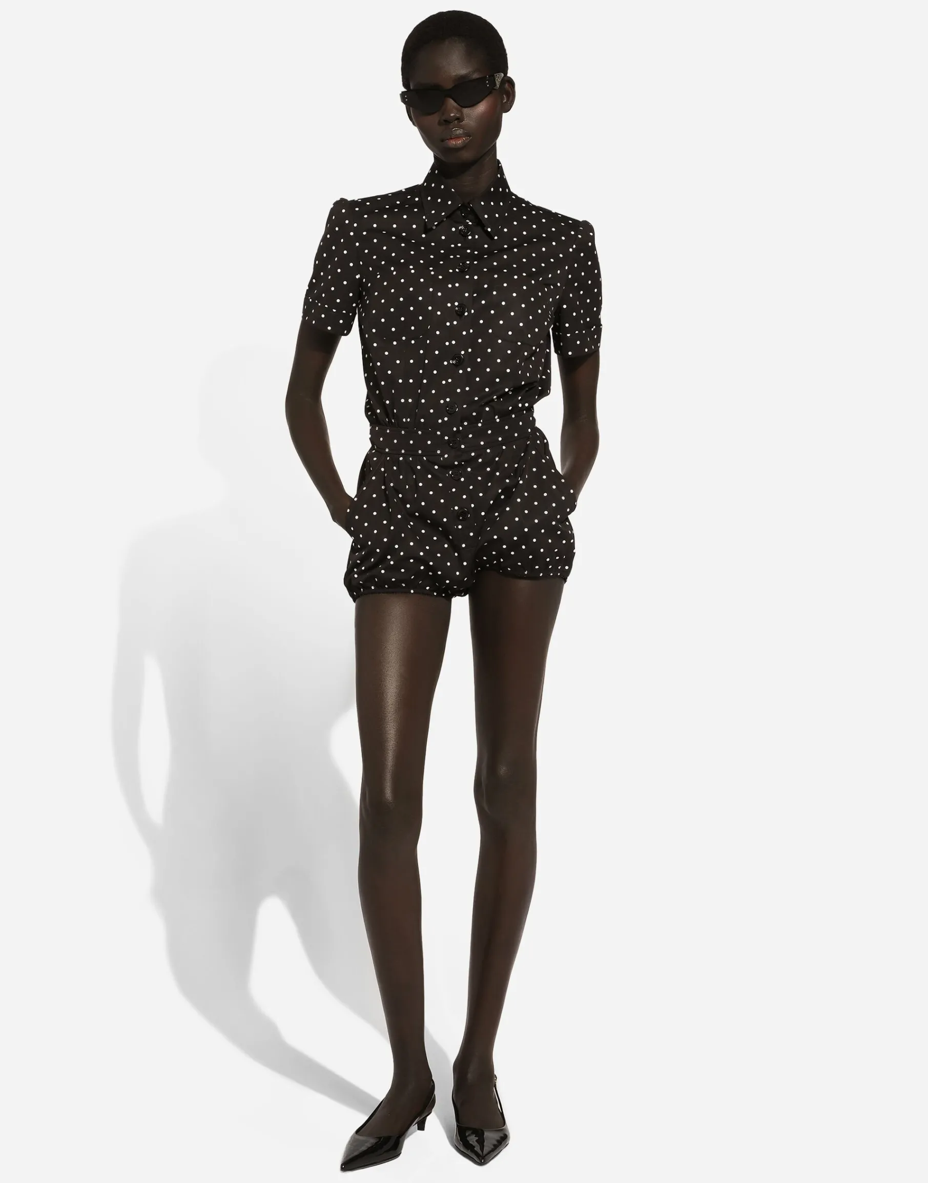 Cotton playsuit with polka-dot print