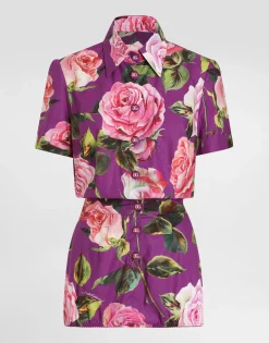Cotton playsuit with rose print