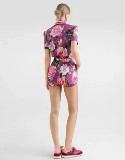 Cotton playsuit with rose print