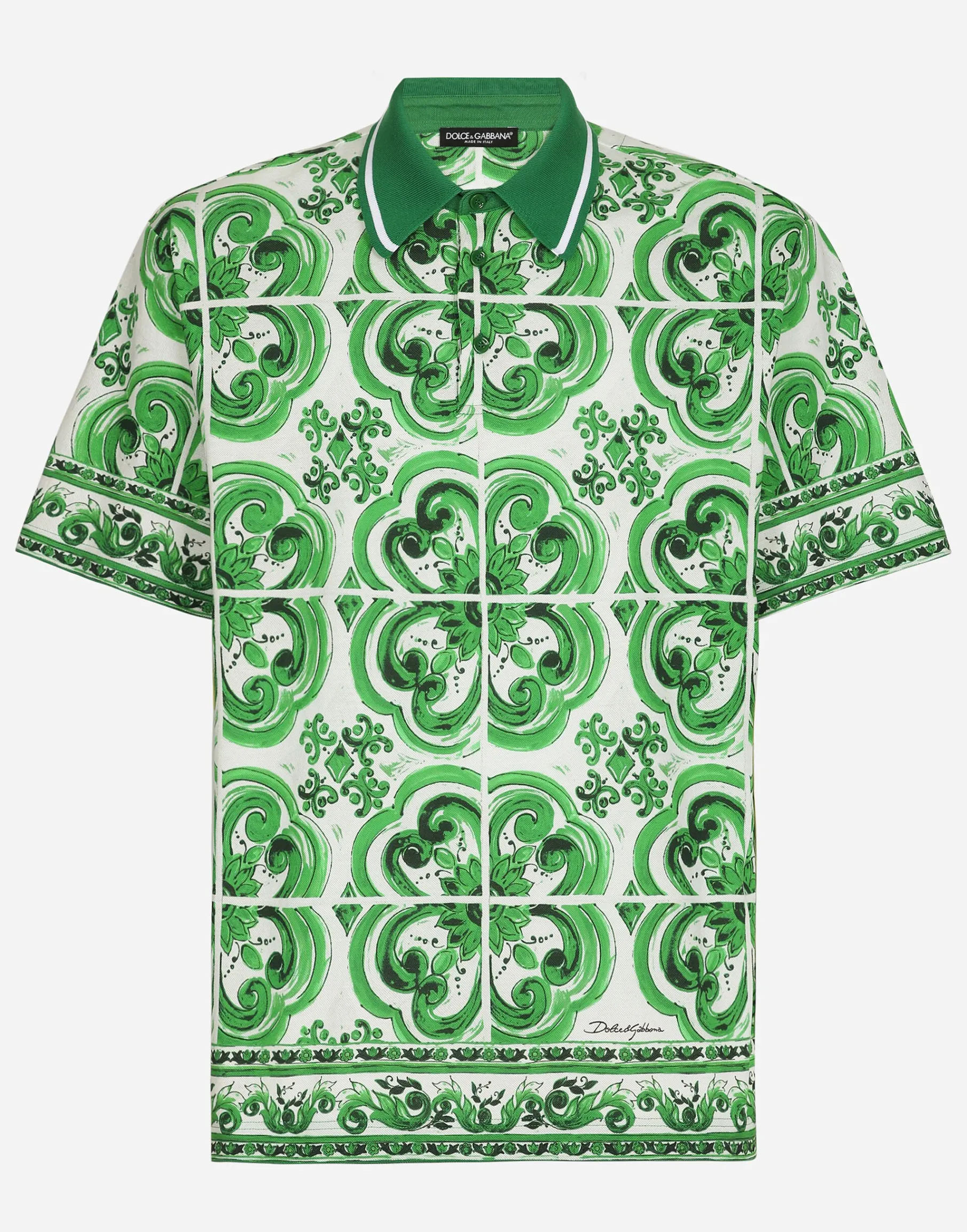 Cotton polo-shirt with majolica print