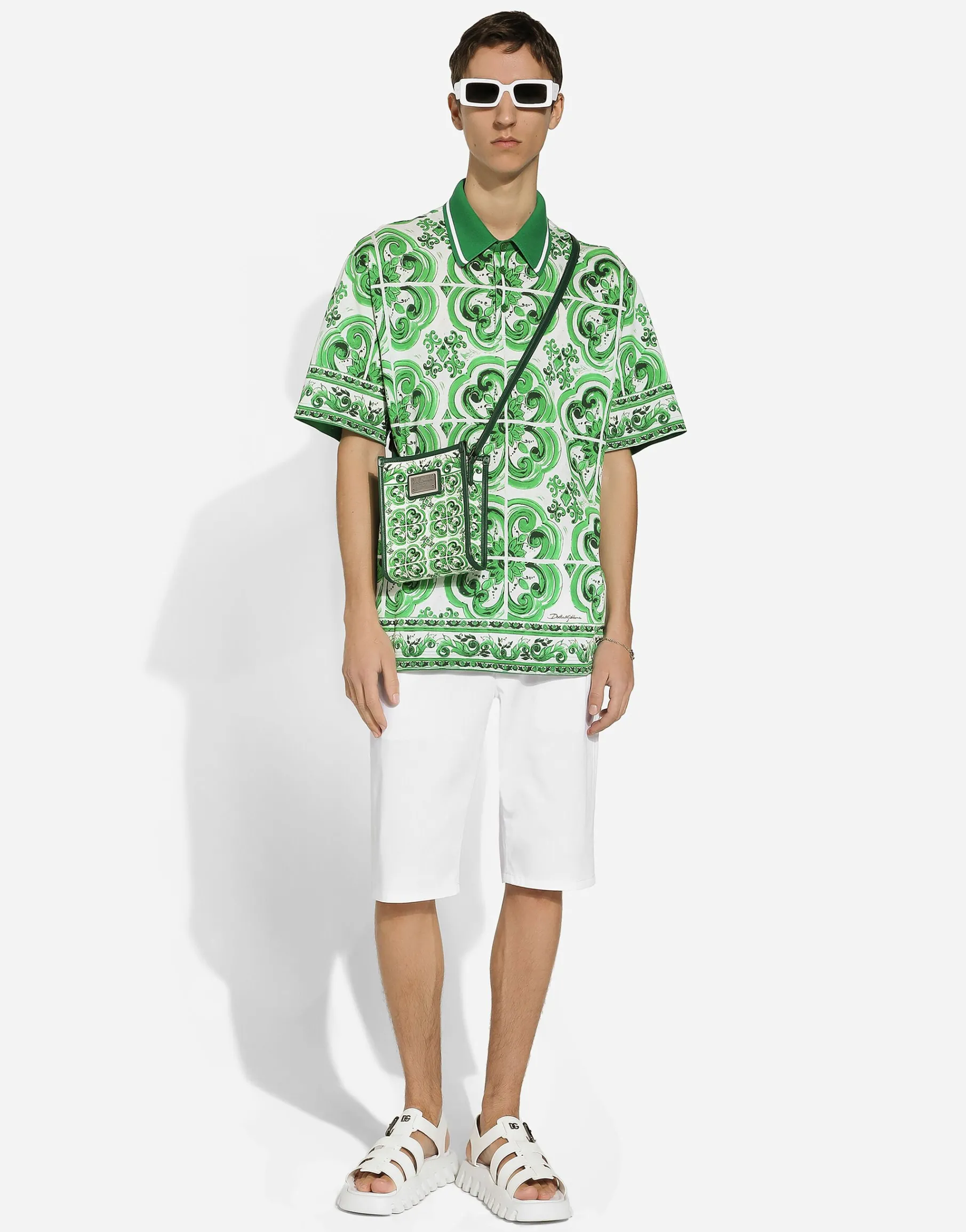 Cotton polo-shirt with majolica print
