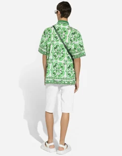Cotton polo-shirt with majolica print