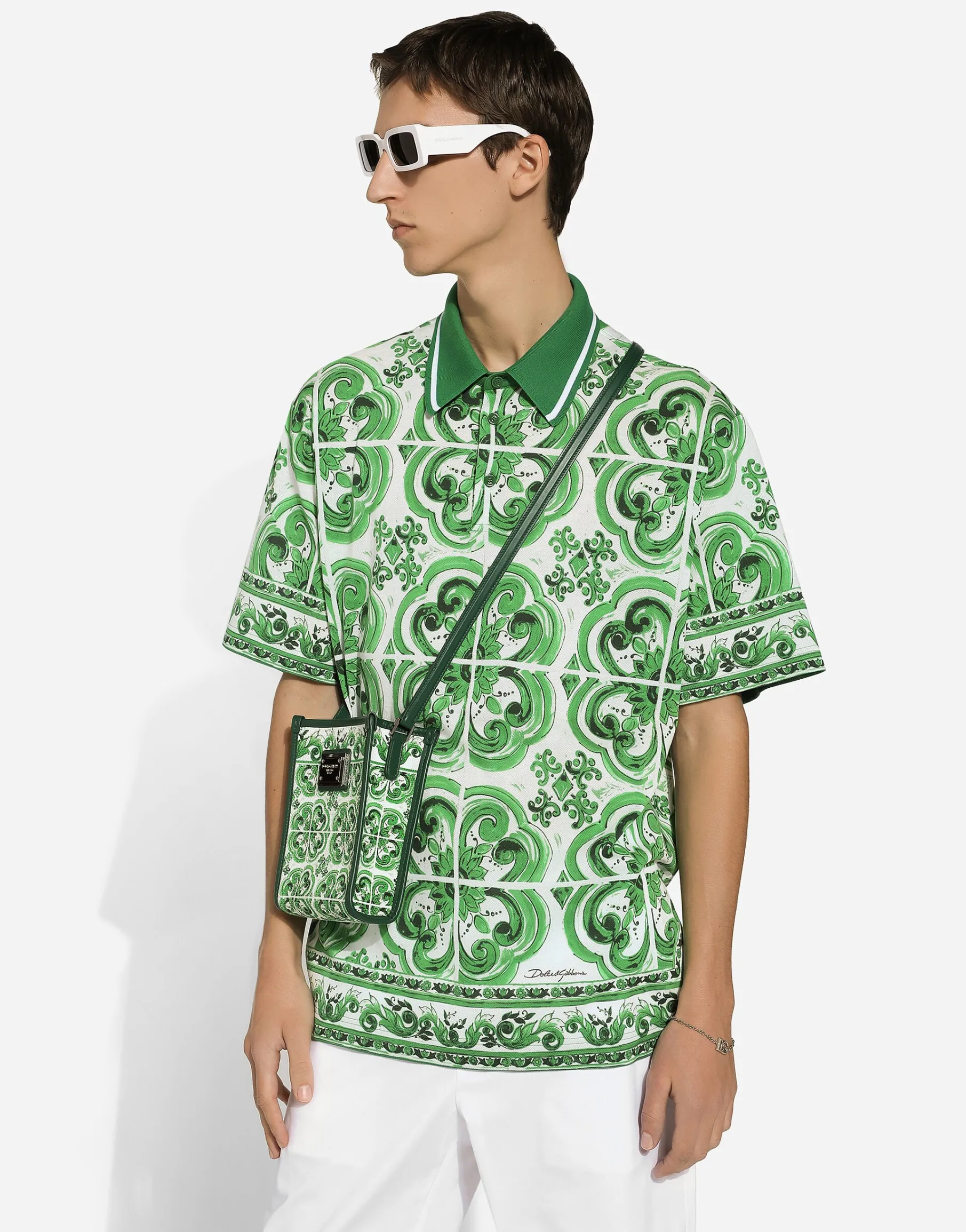 Cotton polo-shirt with majolica print