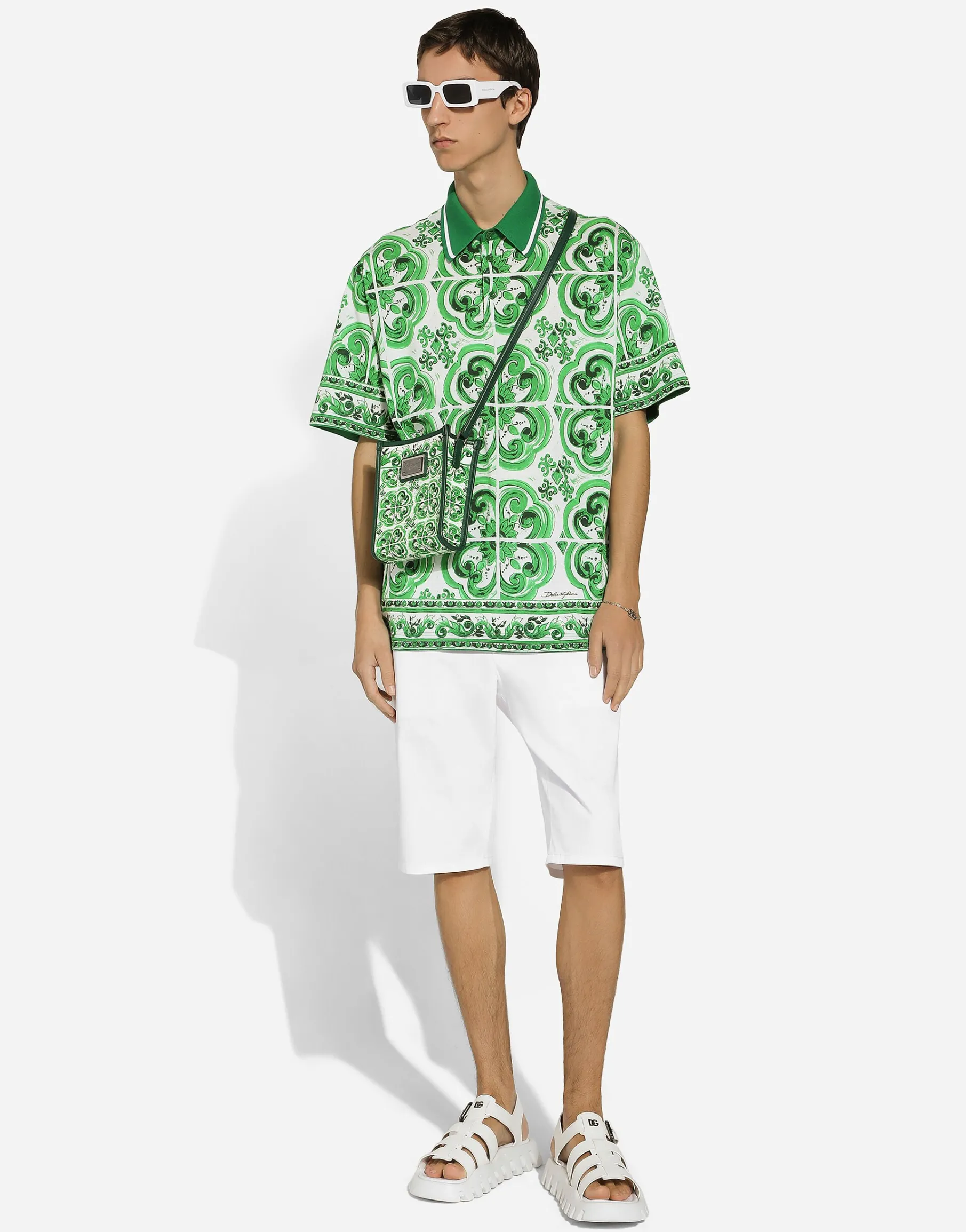 Cotton polo-shirt with majolica print