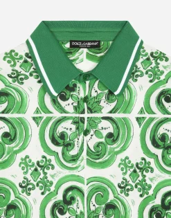 Cotton polo-shirt with majolica print