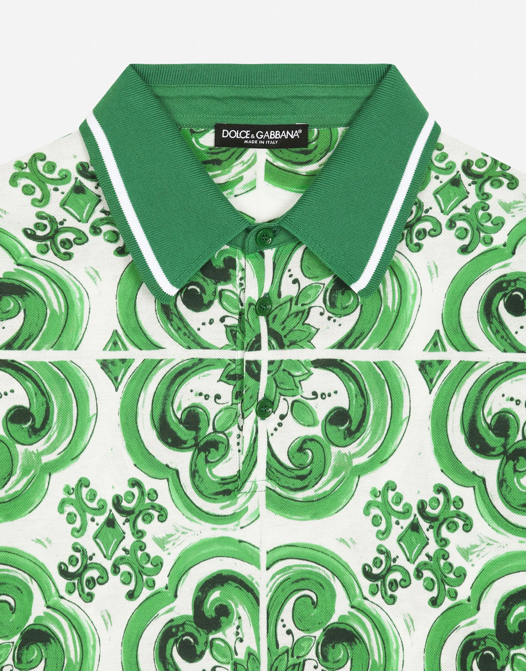 Cotton polo-shirt with majolica print