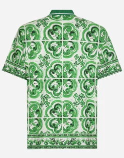 Cotton polo-shirt with majolica print