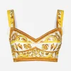 Cotton poplin corset crop top with majolica print