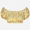 Cotton poplin crop top with majolica print