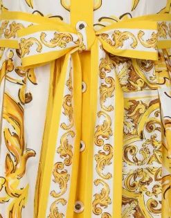 Cotton poplin midi shirt dress with majolica print