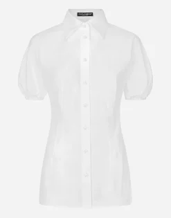 Cotton poplin shirt with puff sleeves