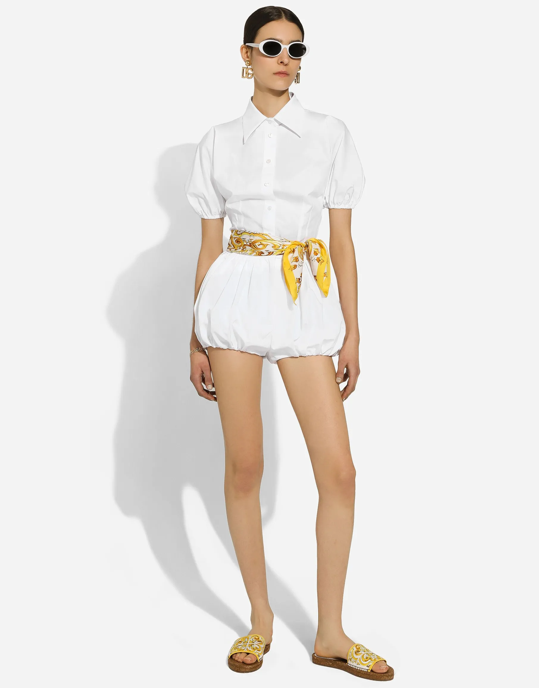 Cotton poplin shirt with puff sleeves