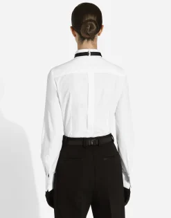 Cotton poplin shirt with piqué shirt front