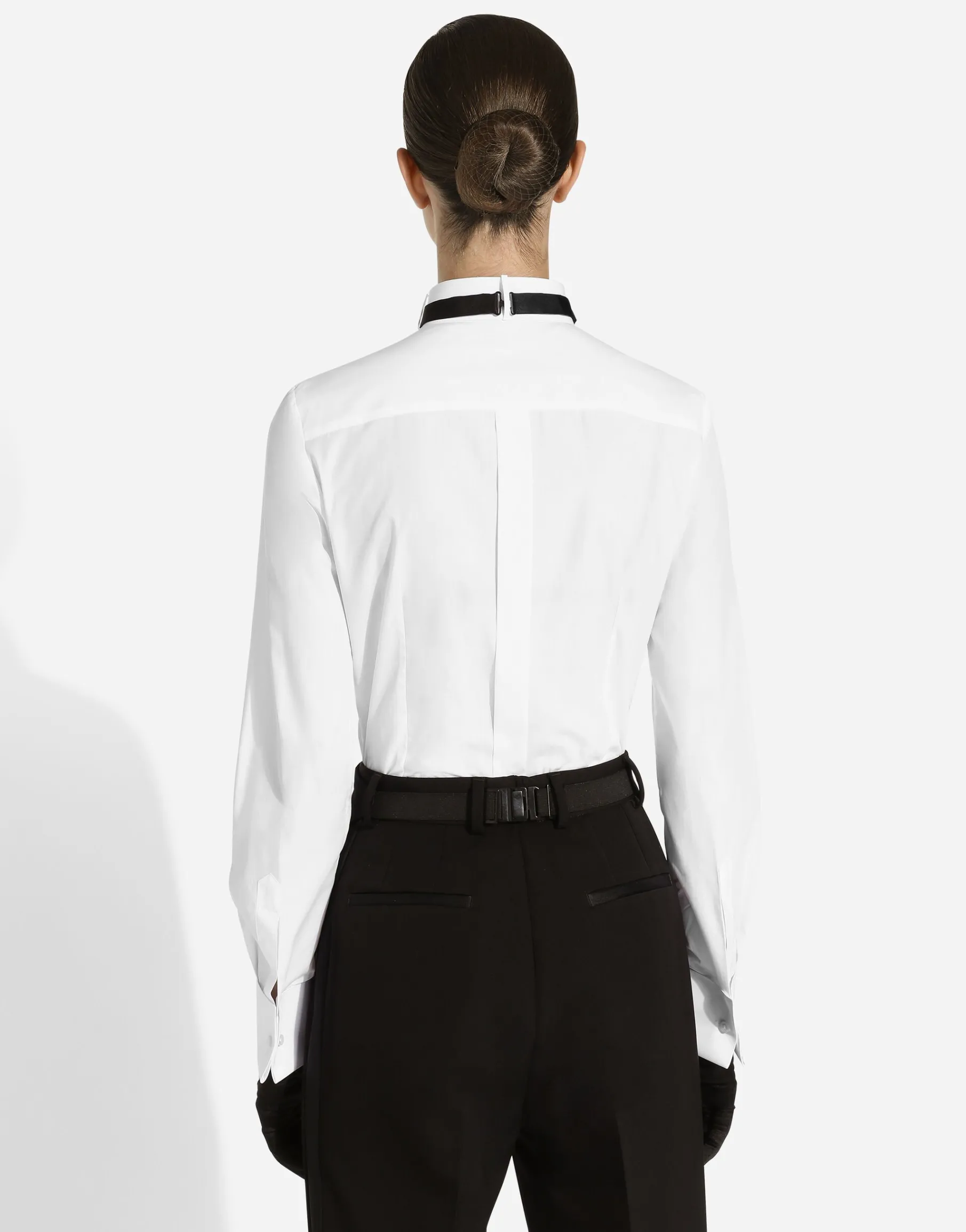 Cotton poplin shirt with piqué shirt front