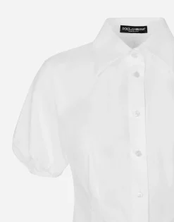 Cotton poplin shirt with puff sleeves