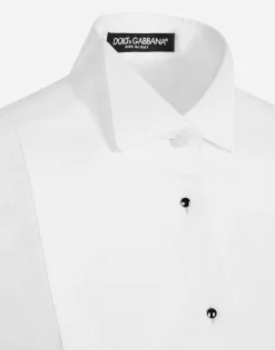 Cotton poplin shirt with piqué shirt front
