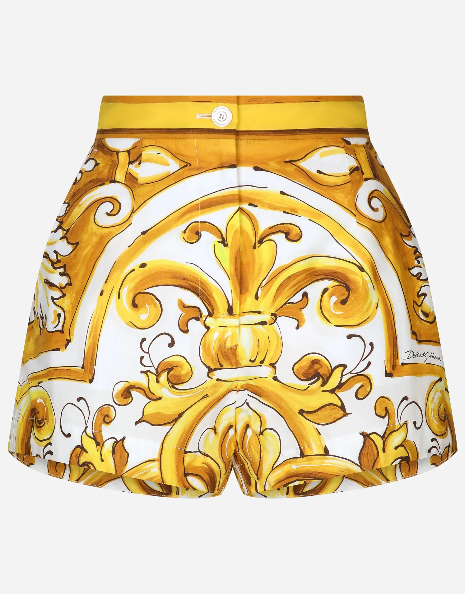 Cotton poplin shorts with majolica print