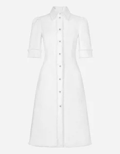 Cotton raschel tweed calf-length dress