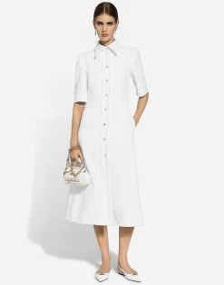 Cotton raschel tweed calf-length dress